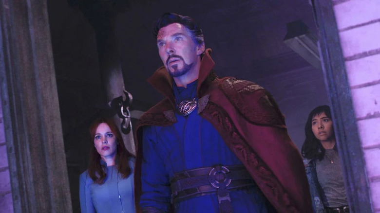 Benedict Cumberbatch, Rachel McAdams, and Xochitl Gomez in "Doctor Strange in the Multiverse of Madness"