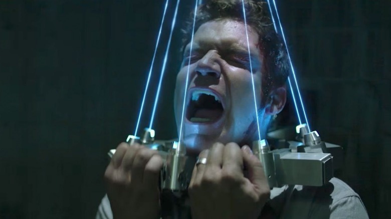 Logan in laser light trap in Jigsaw