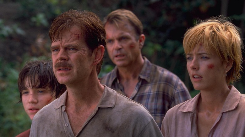 Trevor Morgan, William H. Macy, Sam Neill, and Tea Leoni in Jurassic Park 3