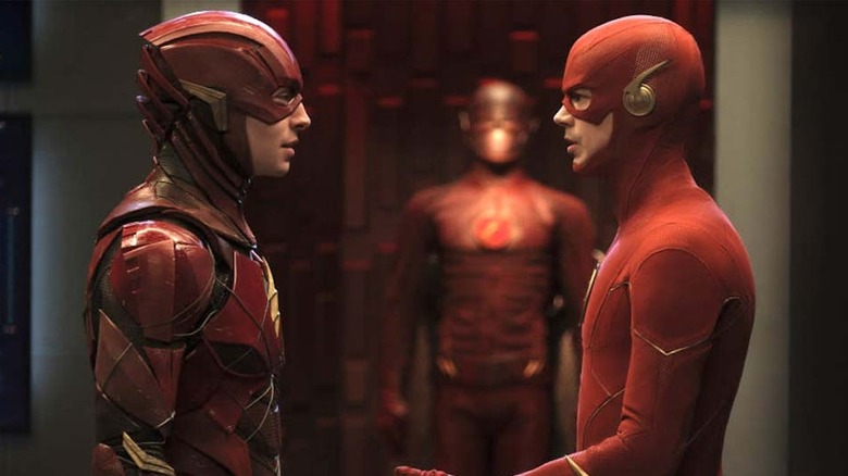 Ezra Miller and Grant Gustin in The Flash