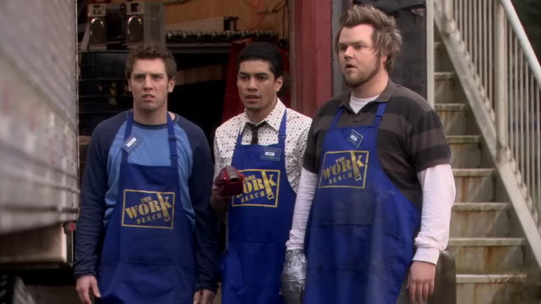 Sam (Bret Harrison), Ben (Rick Gonzalez), and Sock (Tyler Labine) looking confused on "Reaper."