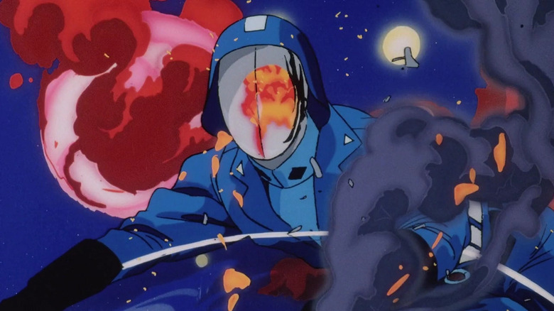 Cobra Commander flying through an explosion in G.I. Joe: The Movie