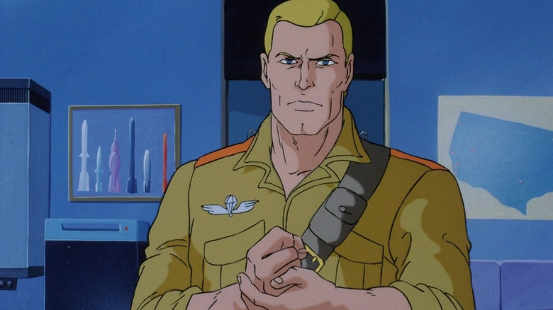 A blonde soldier looking serious in G.I. Joe: The Movie