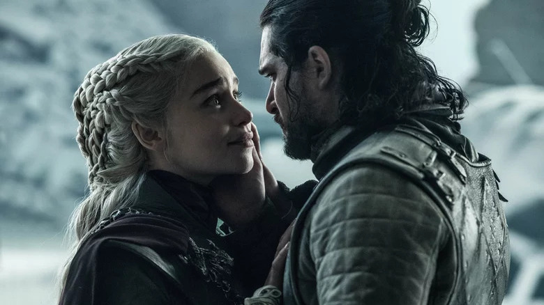 Kit Harington as Jon Snow and Emilia Clarke as Daenerys Targaryen in Game of Thrones