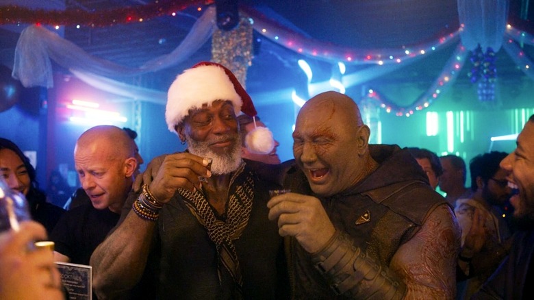 Drax drinking at the gay bar in The Guardians of the Galaxy Holiday Special