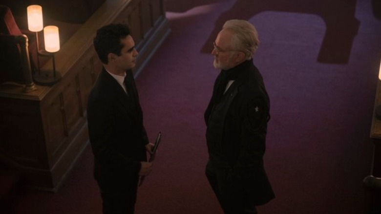 Max Minghella and Bradley Whitford as Nick and Commander Lawrence in The Handmaid's Tale