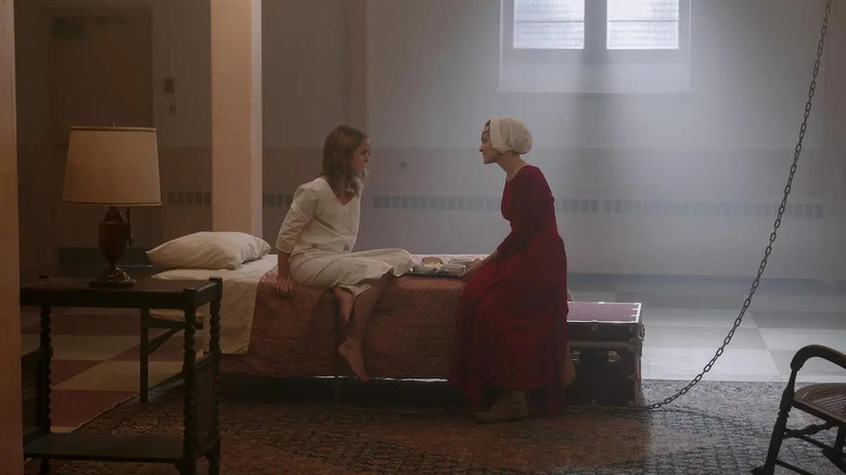 Madeline Brewer and Mckenna Grace as Janine and Esther in The Handmaid's Tale