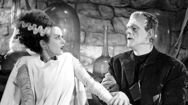 The Bride (Elsa Lanchester) and The Monster (Boris Karloff) in The Bride of Frankenstein (1935)