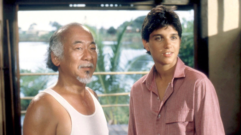 Pat Morita and Ralph Macchio in The Karate Kid