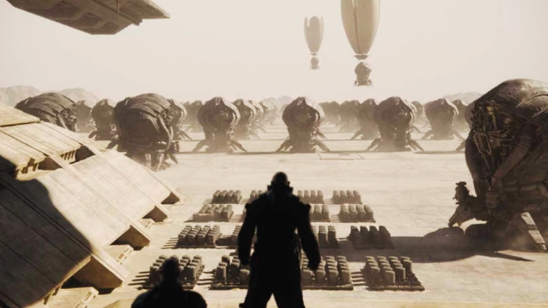 Glossu Rabban (Dave Bautista) overlooking Arrakis in Dune