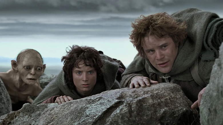 Elijah Wood, Sean Astin, and Andy Serkis in The Lord of the Rings: The Two Towers