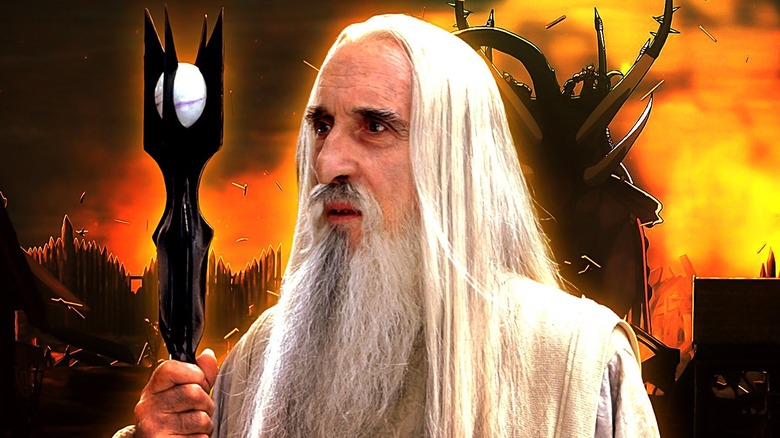 Saruman de Lee com fundo de anime