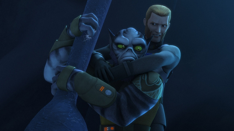 Zeb carrying Agent Kallus to safety in Rebels