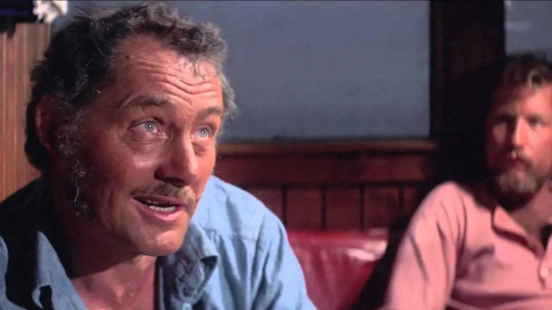 Robert Shaw gives his famous USS Indianapolis Speech as Richard Dreyfuss looks on in Jaws