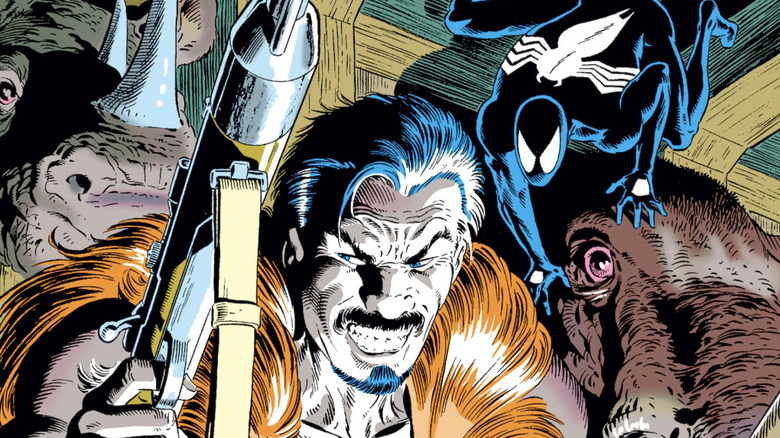 Amazing Spider-Man #294 Kraven holding rifle as black suit Spider-Man looks on from background