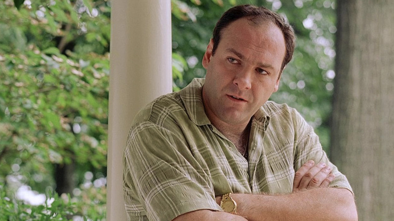 James Gandolfini's Tony Soprano looking concerned in The Sopranos