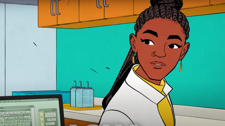 Erica Luttrell's Asha wearing a lab coat on Your Friendly Neighborhood Spider-Man