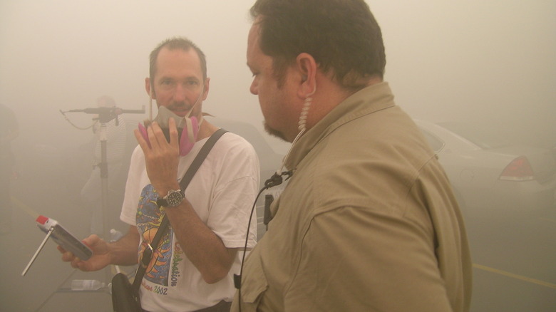 Stills from Eric Vespe on set of The Mist — Director of Photography Rohn Schmidt and VFX Supervisor Everett Burrell