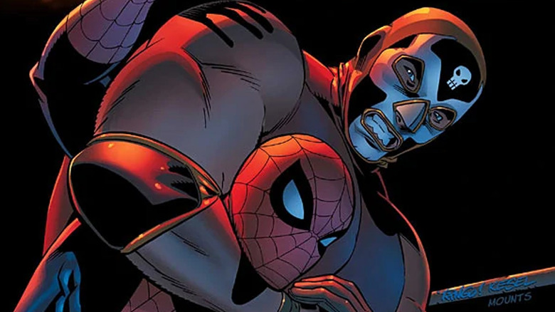 El Muerto strangles Spider-Man in wrestling ring in Spider-Man comic