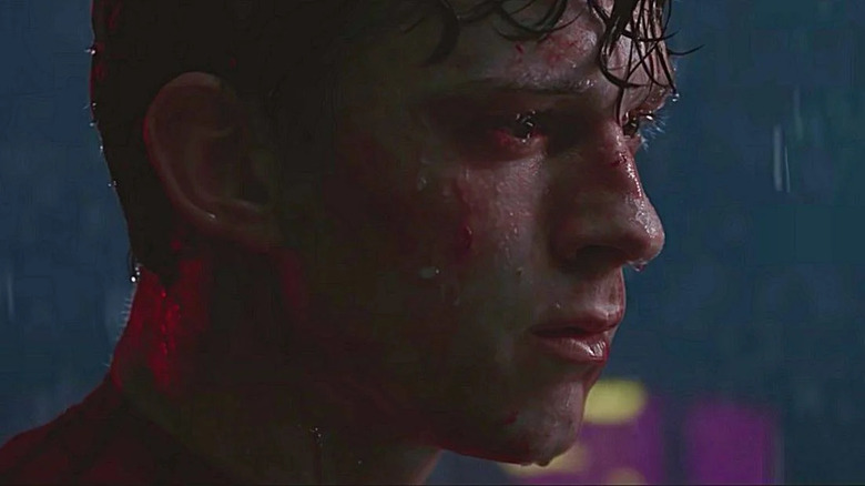 Peter Parker crying in rain