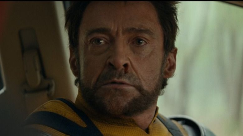 Hugh Jackman as Wolverine right after getting punched in the face in Deadpool & Wolverine