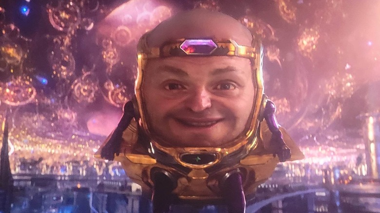 Corey Stoll as MODOK in his floating, mechanized chair in Ant-Man and the Wasp: Quantumania