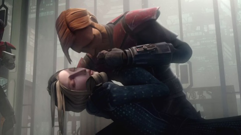 Satine in Kenobi's arms The Clone Wars