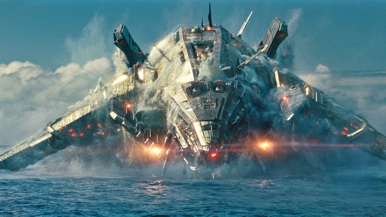 An alien ship rising from the water in Battleship