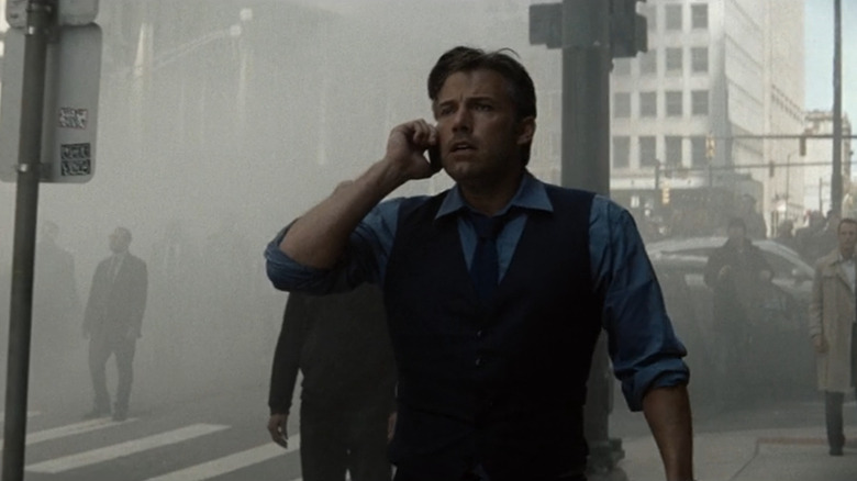 Bruce Wayne views the Kryptonian attack on Metropolis