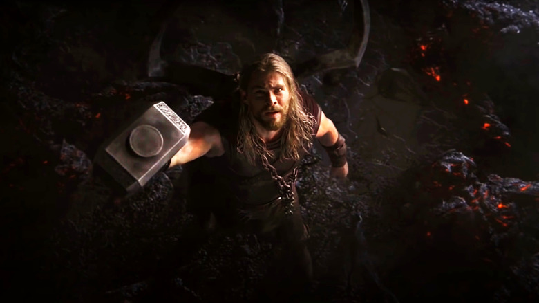 Thor brandishing Mjolnir
