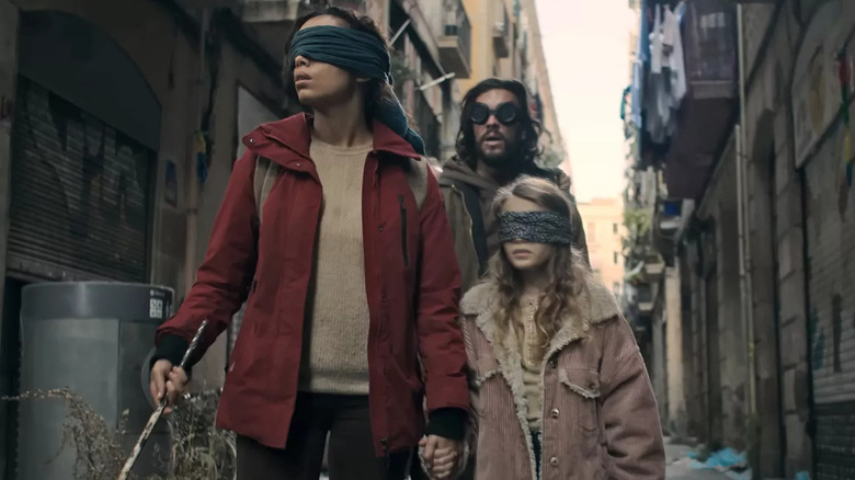 Claire, Sebastian, and Sofía blindfolded in Barcelona