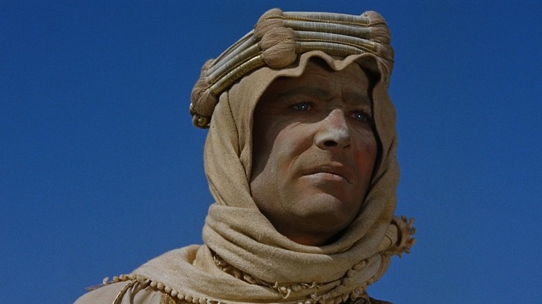 Peter O'Toole as T. E. Lawrence, with dust covering his face, in Lawrence of Arabia