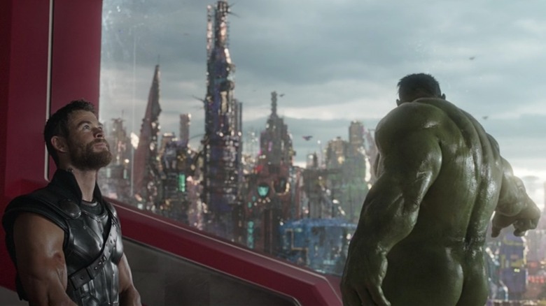 Thor, Hulk, and Hulk's butt in Thor: Ragnarok