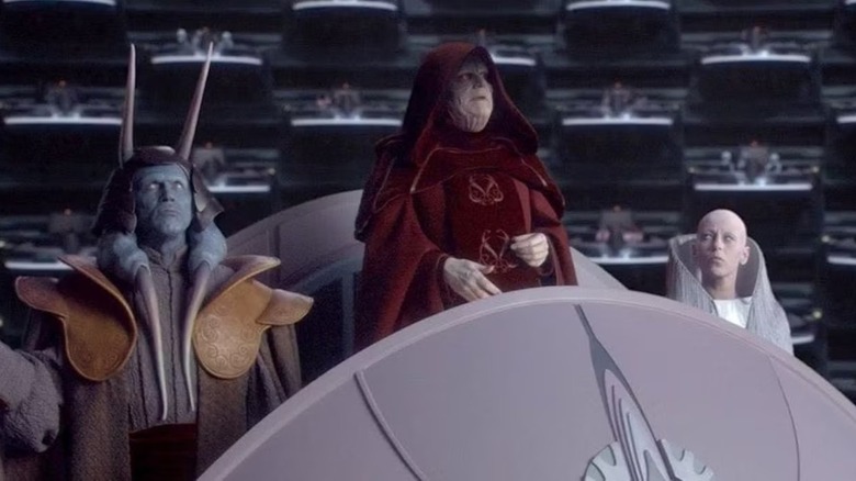 Palpatine and his cronies addressing the Galactic Senate in Star Wars: Revenge of the Sith