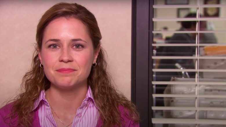 Jenna Fischer's eyes fill with tears after Jim asks her out on The Office