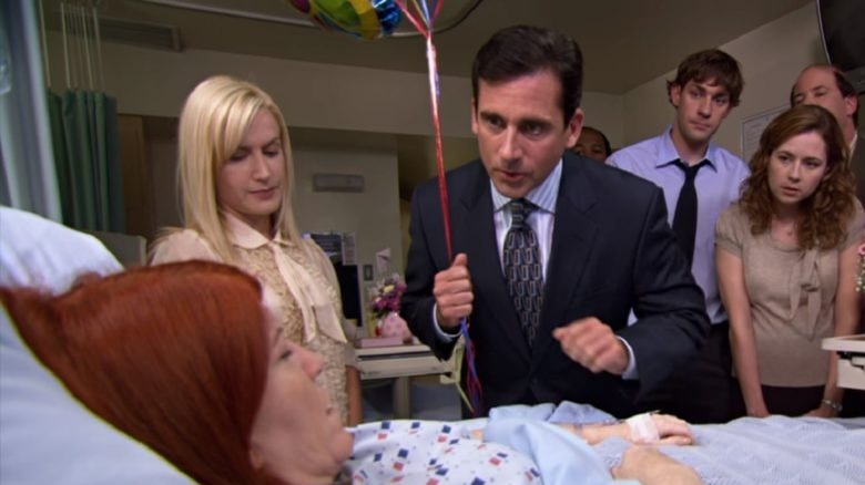 Kate Flannery, Angela Kinsey, Steve Carell, John Krasinski, and Jenna Fischer in The Office