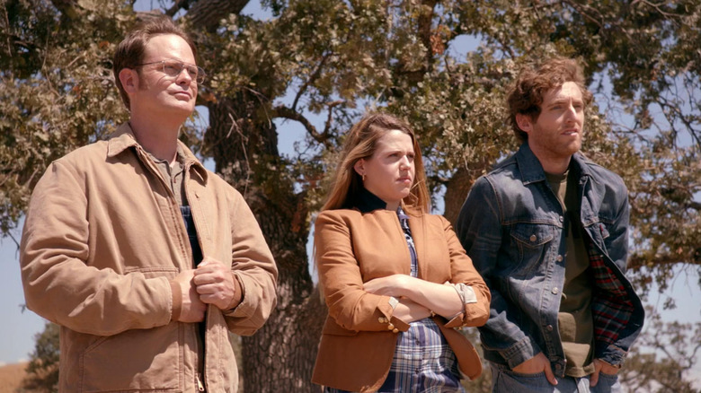 Dwight, Fannie, and Jeb in front of a tree on The Farm