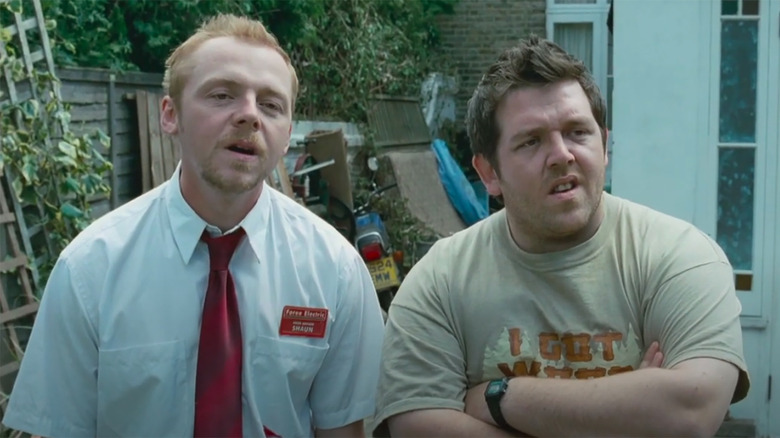 Shaun of the Dead: Shaun and Ed stare in the garden