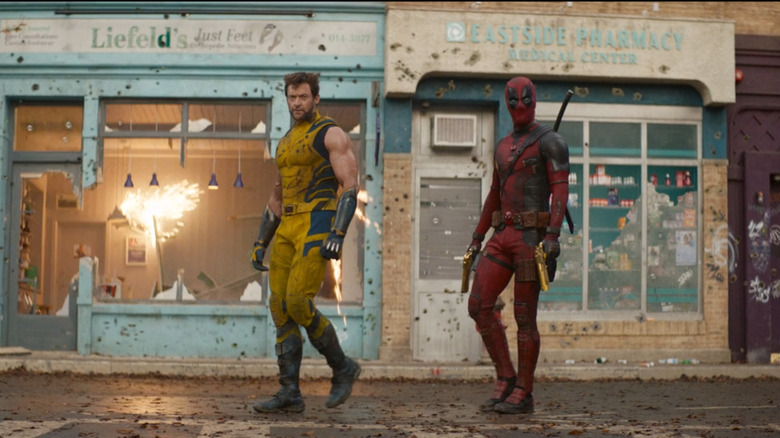 Hugh Jackman as Wolverine and Ryan Reynolds as Deadpool in full costume in Deadpool & Wolverine