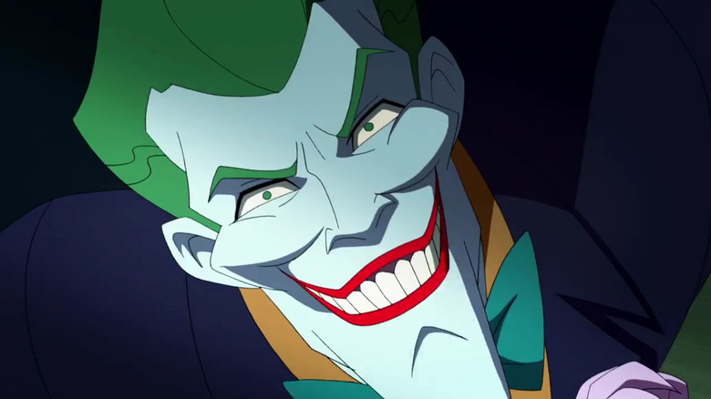 The Joker smiling in Batman vs. Teenage Mutant Ninja Turtles