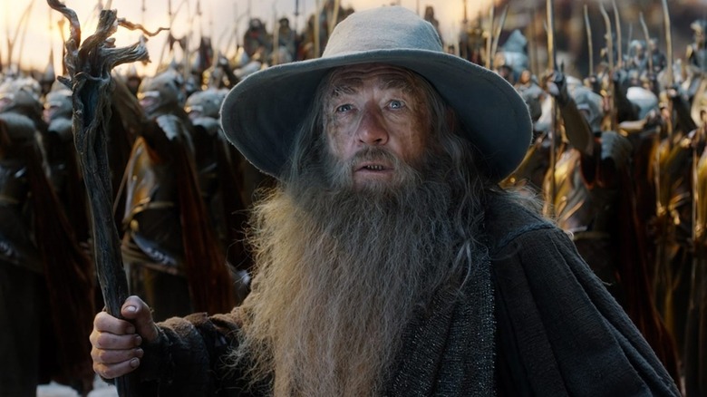 Gandalf looks up during combat in The Hobbit: The Battle of the Five Armies