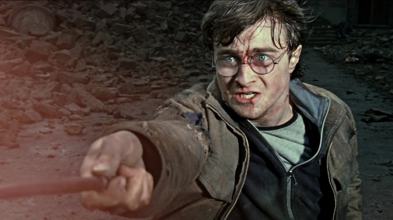 Harry firing off a spell in Harry Potter and the Deathly Hallows: Part 2