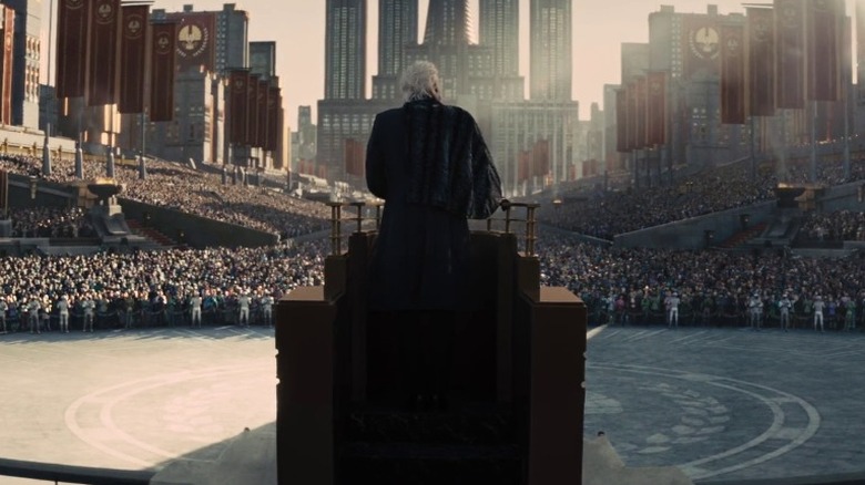 President Coriolanus Snow addresses the people of the Capitol