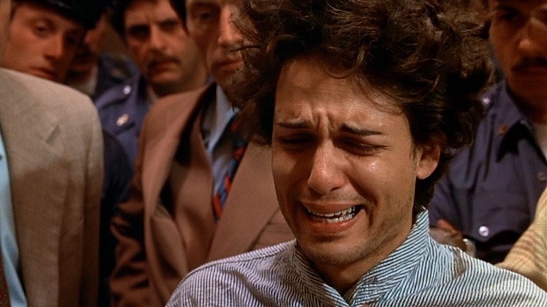 Christopher Landon breaks down crying as Leon Shermer in Dog Day Afternoon