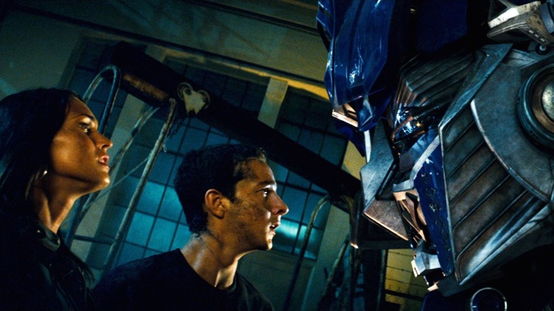 Mikaela and Sam speak with Optimus Prime in Transformers