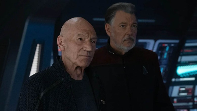 Captain Picard and Will Riker standing together in Star Trek: Picard