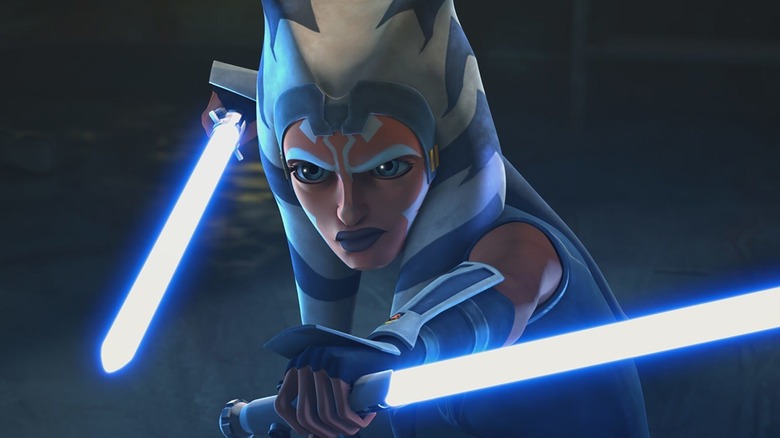 Star Wars: The Clone Wars Ahsoka draws her blue lightsabers