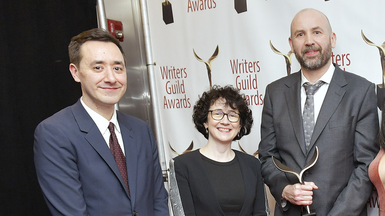 Will Tracy (left) smiling at the Writers Guild Awards