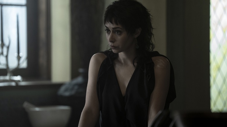 Cristin Milioti as Sophia Falcone wearing a black dress in The Penguin