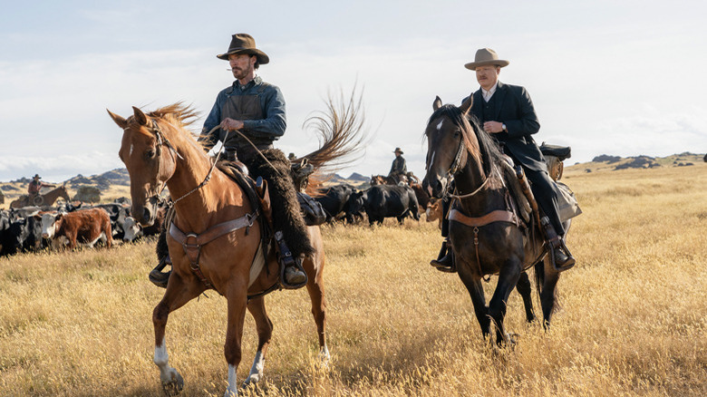 Cumberbatch and Plemons on horseback